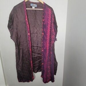 Vintage 90's Long Kimono Tienda Ho Rayon Pink Purple open front Duster One Size